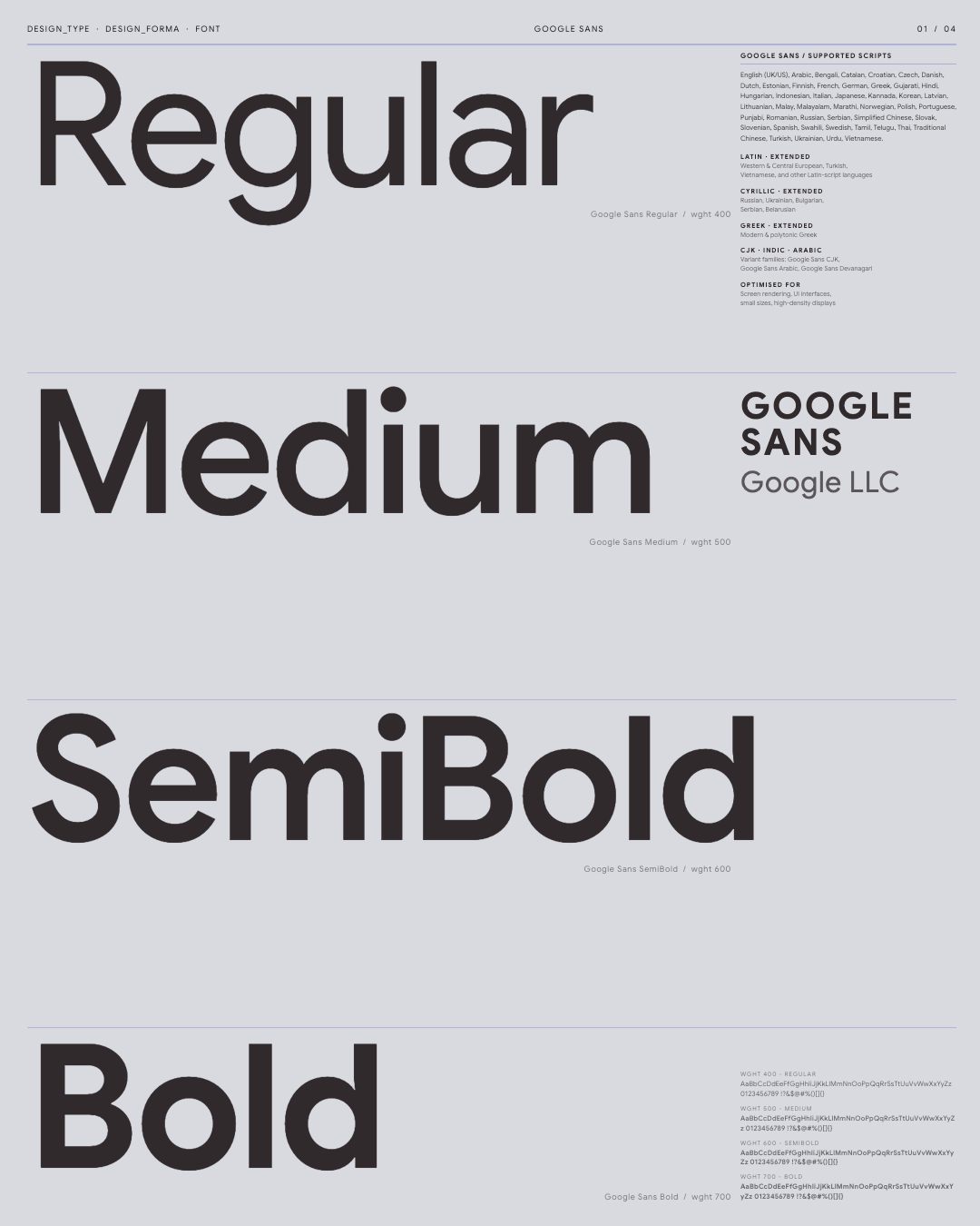 Google Sans weight specimen poster