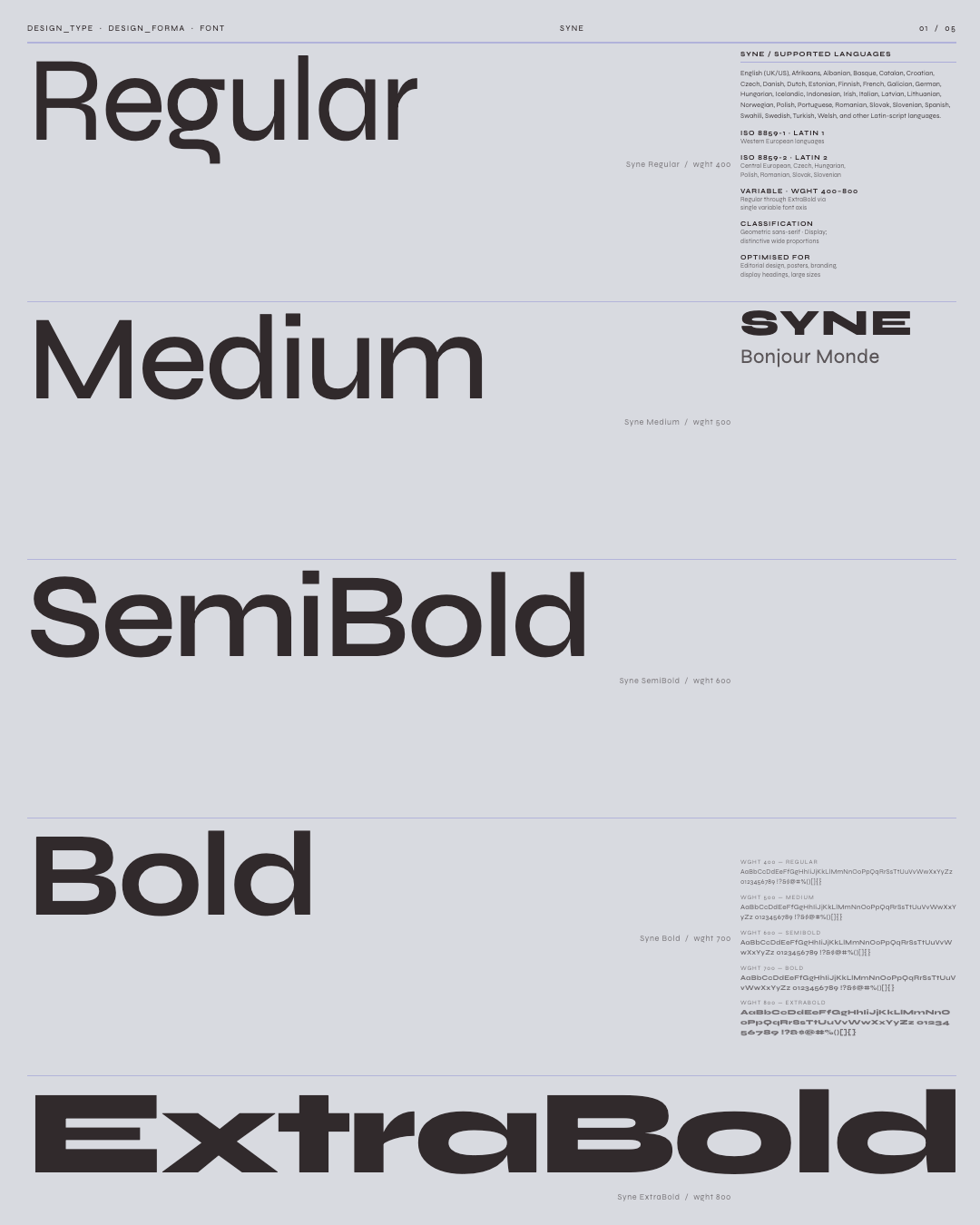 Syne weight specimen poster