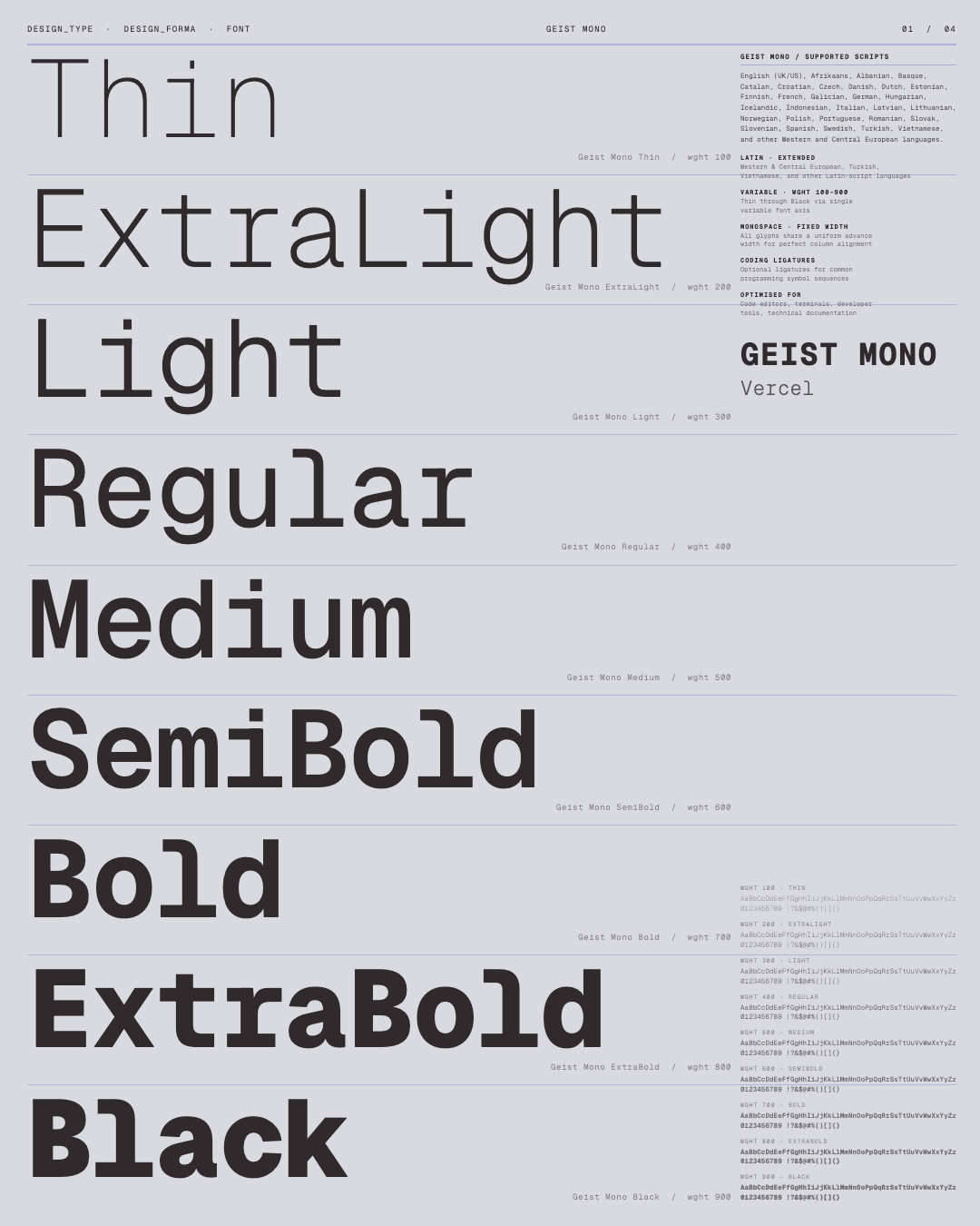 Geist Mono weight specimen poster